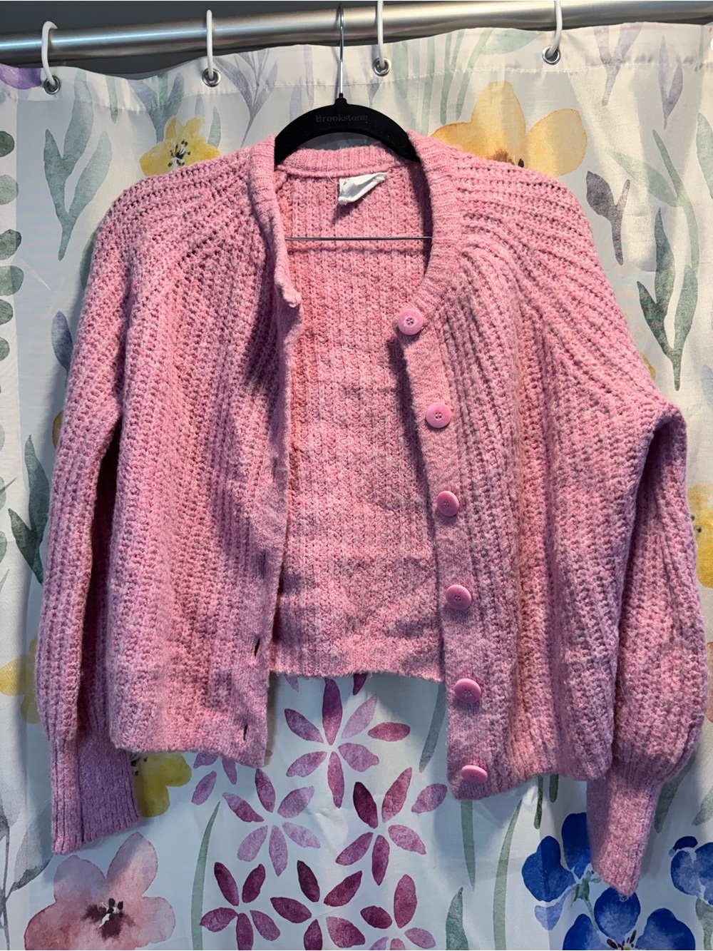 Soft Pink Chunky Knit Button Cardigan Sweater